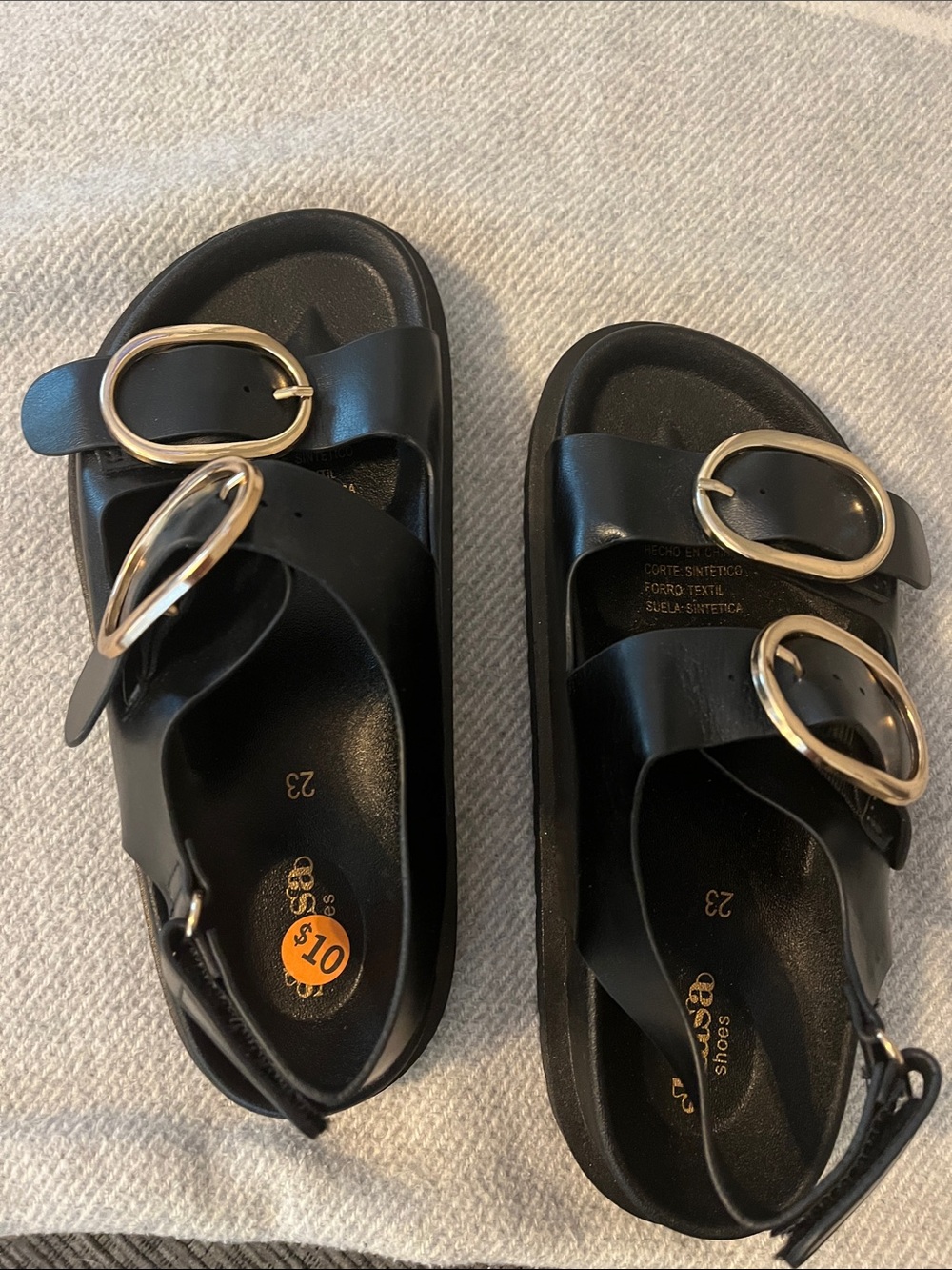 Shasa Black Sandal Slides with Gold Buckles